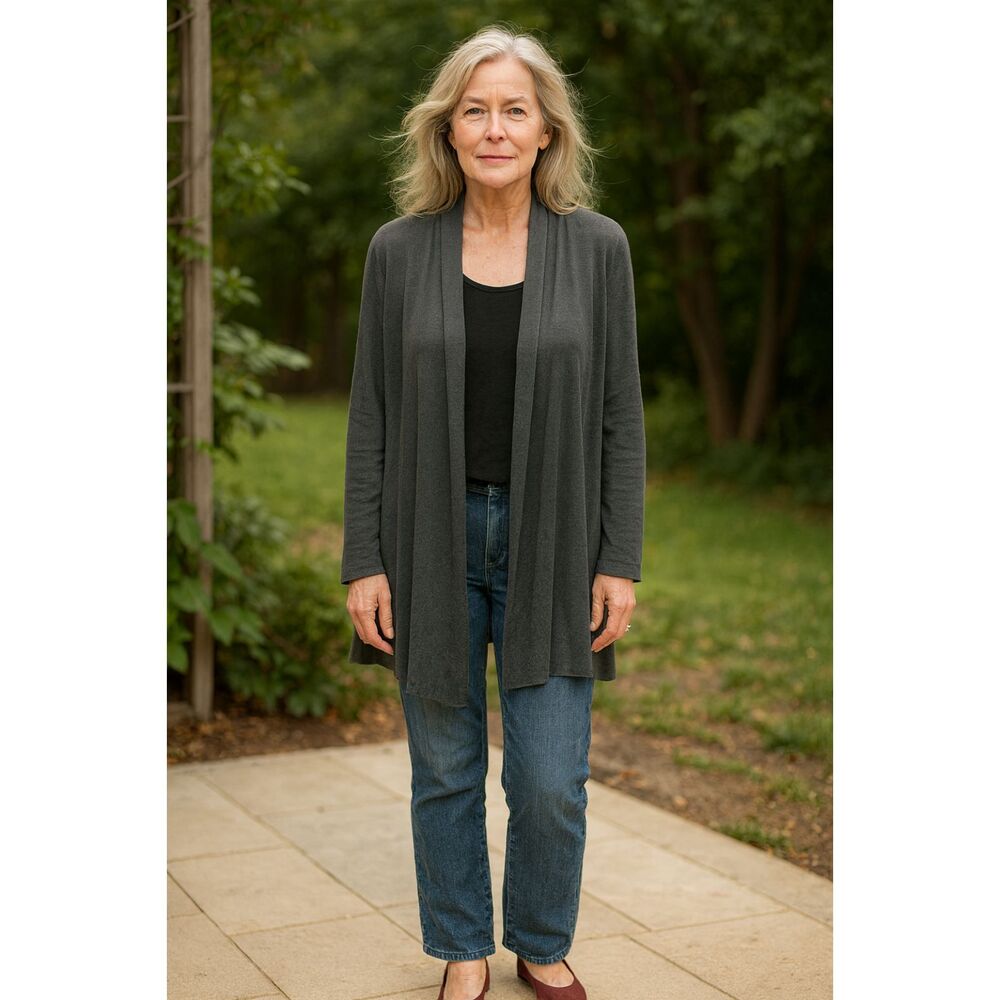 EILEEN FISHER Gray Organic Linen Long Sleeve Cardigan Women's Size Large